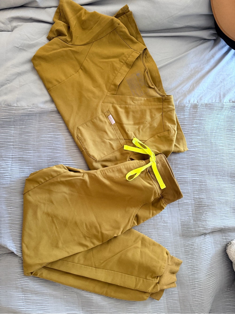 Figs Olive Jogger Pants with Neon Yellow Drawstring